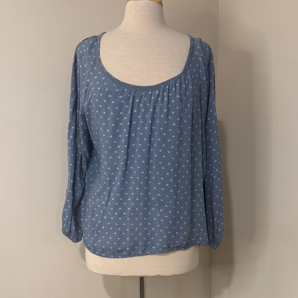 LOFT Blue and White Patterned Blouse